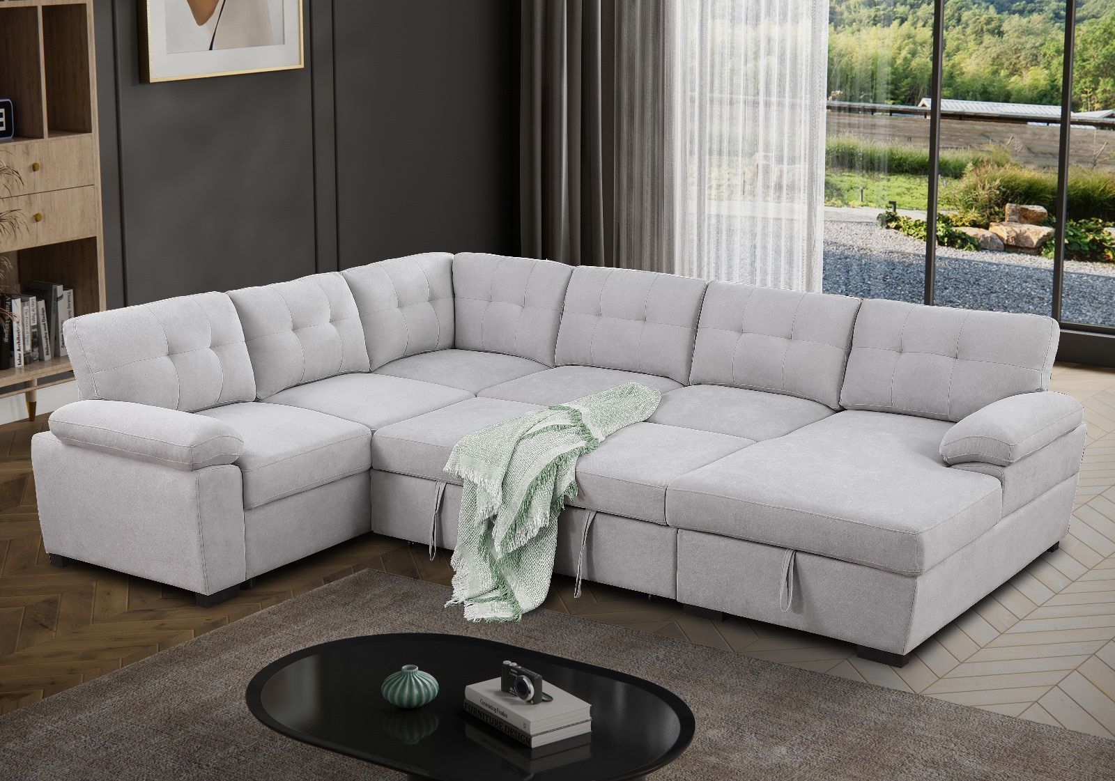 New! Premium Sectional Sofa With Pull Out Bed, Sofabed, Sectional Sofa Bed, Sectional Sofa With Storage Chaise,sleeper Sofa,Sectional Couch,Sectionals