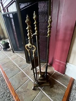 Brass Fireplace Tool Set with Stand