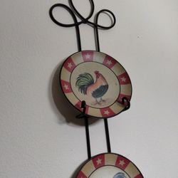 Three Roosters Ceramic From Home Interior With A Rack