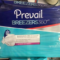Prevail Breezes 360 Unisex Adult Incontinence Briefs With Tabs Sz 1- 4 Packs Of 16