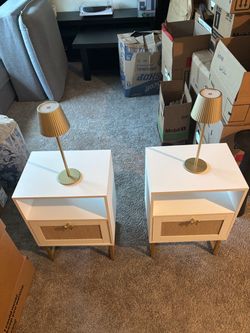 Pair of White and Gold Nightstands