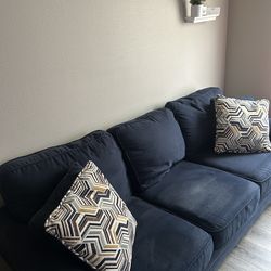 Blue 3-Seat Sofa with Accent Pillows