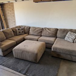 Light Brown Sectional Sofa Couch Sala Ottoman 