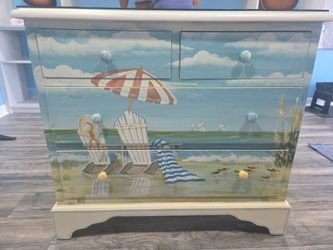 Hand painted dresser w glass top