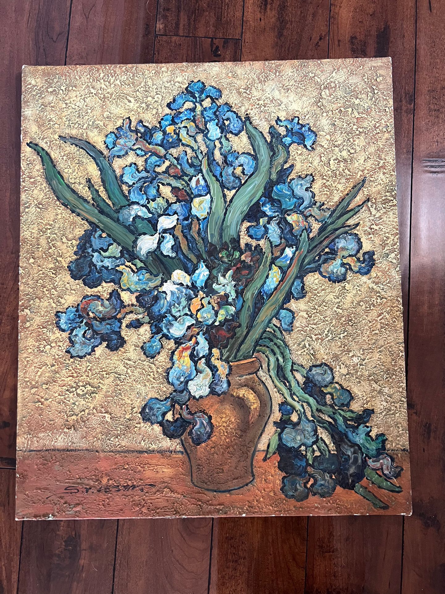 painted floral art blue flowers art wallart