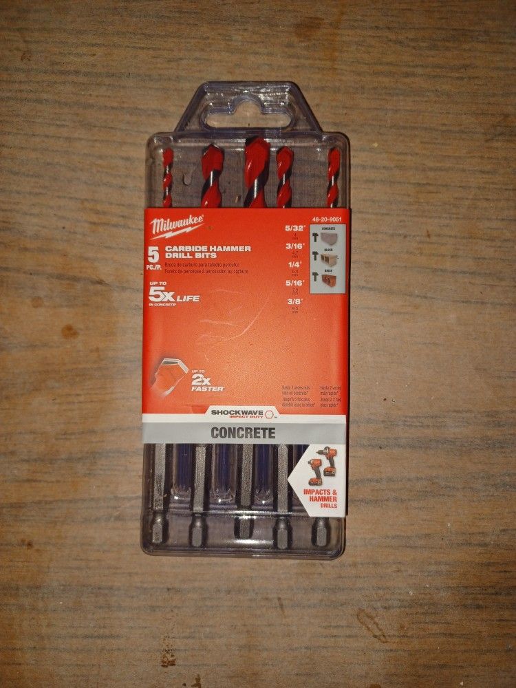 Milwaukee 5 Piece Carbon Hammer Drill Bits