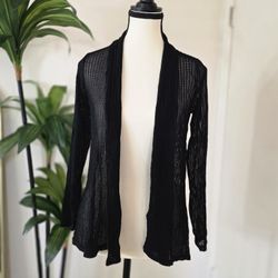 Black Open-Front Knit Cardigan