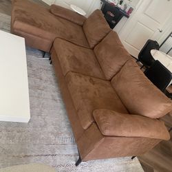 Brown Faux L Shape Couch 