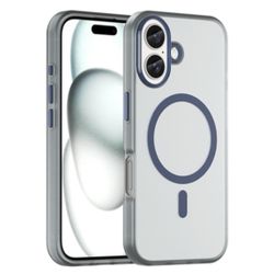iPhone 16 MagSafe Frosted Translucent TPU + PC Full Coverage Phone Case(Dark Blue)