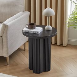 17.7'' Mid Century Modern Side Table, Circle Bedside Tables Drink Table Wood Nightstand for Small Spaces, Living Room (Black-1PCS)