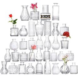Glass Bud Vases Set Of 36PCS, Small Flower Vases For Wedding Centerpiece Table Decoration, Vintage Vase In Bulk For Flower Arrangements, Mini Vase For