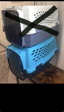  pet carriers in blue and gray., See Price And Size