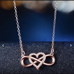 Heart Shape 925  Sterling Silver With Rose Gold Plated Necklaces And Ring Set Ring Size 7
