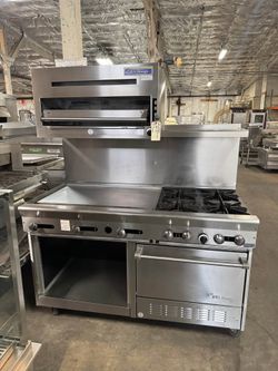 Four Burner Range Stove Combo with 36” Griddle and Salamander Broiler and Standard Oven US RANGE