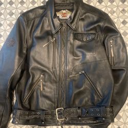 Harley-Davidson Men’s Motorcycle CRUISER Leather Jacket BLK Embossed Eagle Sz Large