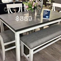 6-pc dining set  two tone white & grey