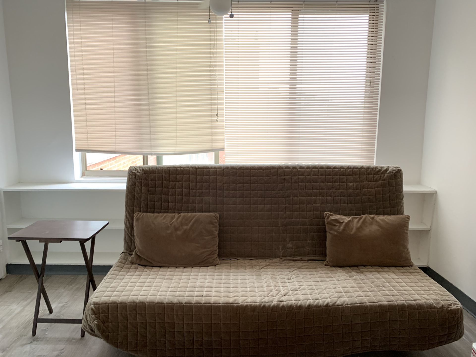 MUST GO BY 5/29 Futon with Comfy Brown Corduroy Cover and Pillows Plus Foldable Side Table - $395 Value