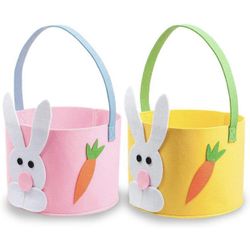  2 Pack Easter Baskets for Kids Empty Felt Bunny Basket Easter Decor Eggs Candy Gifts Storage 