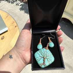 Turquoise Tree Of Life And Matching Earrings  