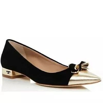 Tory Burch Designer Belleville Metallic Pointed Toe Flats Black/Gold Size 5M