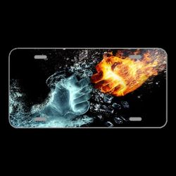 License Plate Novelty Car Front Fire And Water Fight Hands Fire Heat