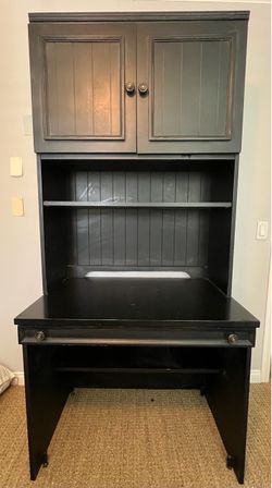 Black Wood Desk with Hutch Cabinet