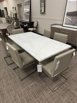 Marble Top Dining Table - White Marble Top With Brushed Nickel Base