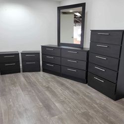 Dresser Whit Mirror, Chest And 2 Nightstands - Cómoda Con Espejo, Gavetero Y 2 Mesitas De Noche 