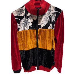 Bartolo Veloure Vintage Jacket One Of A Kind Velvet Color Block ZIP Up Retro NEW