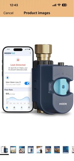 Moen Flo Shutoff, 3/4" Automatic Water Leak Detector & Shutoff, 900-001 Automatic Shutoff, Leak Detection, MicroLeak Tests, Monitors Flow, Pressure, M