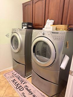 Whirlpool Duet Washer & Electric Dryer Set w/ Pedestal Drawers – $300