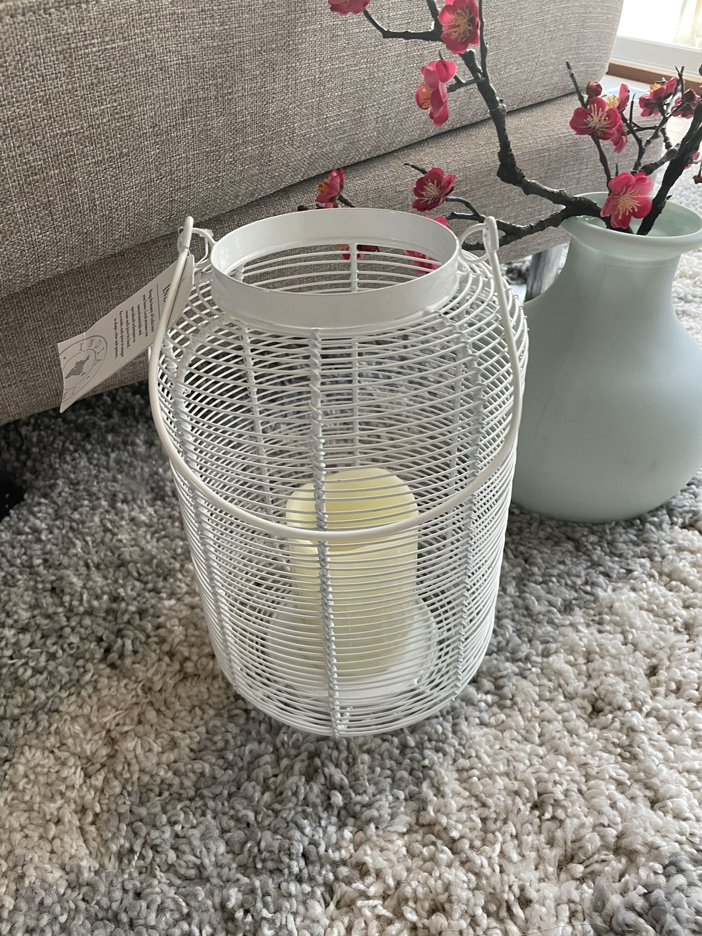 Candle Lantern White Metal