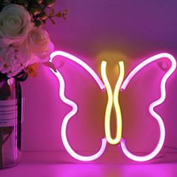 Pink & Yellow Butterfly LED Neon Sign Light 7.7x9.1
