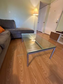 Glass Coffee Table with Metal Frame