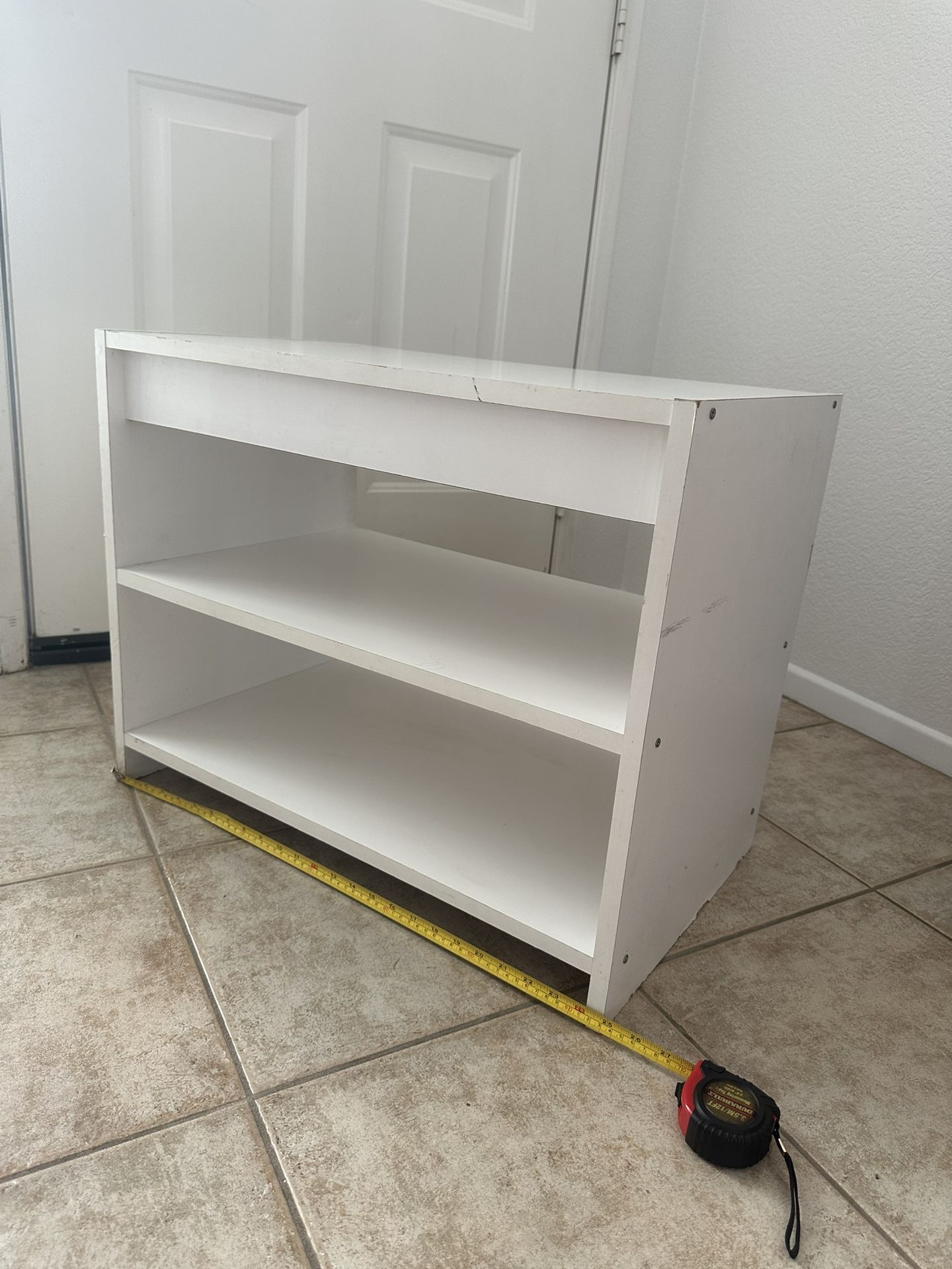 White Shelf Unit: 2 Shelves. Used. Particle Board