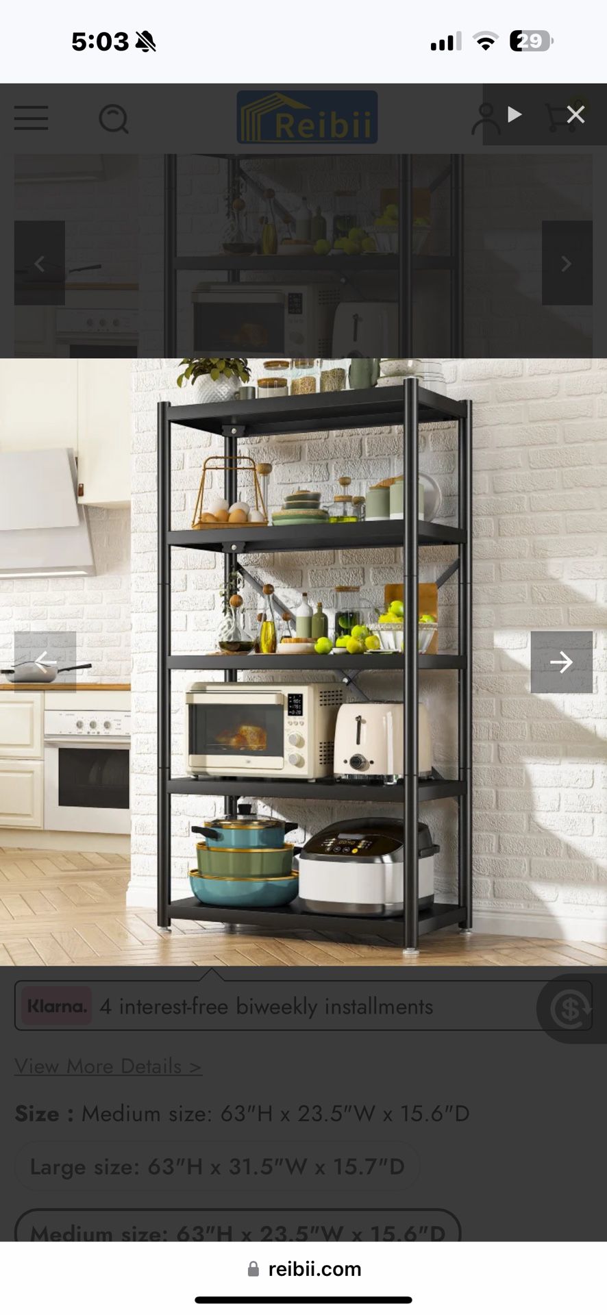 New in box REIBII Sturdy 31.5"W Rolling Shelf, 1160 Lbs Capacity—Ideal For Kitchen, Bath, And Living Room - Medium Size: 63"H X 23.5"W X 15.6"D CD-MS-