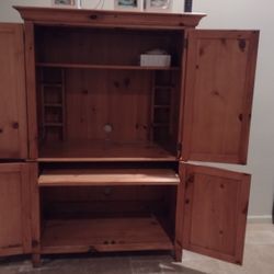 TV, Computer Stand, Desk, Solid Wood Armoire.