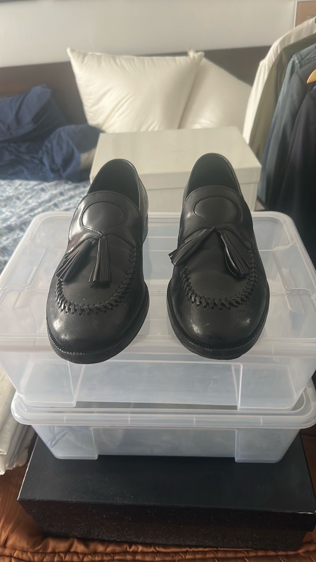 BOTTEGA VENETA BLACK LEATHER TASSEL PENNY LOAFERS