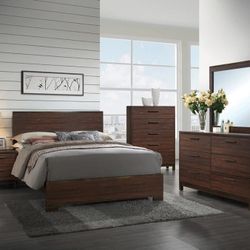 New 4pc Queen Bedroom Set Queen Bedframe Dresser Mirror Nightstand 