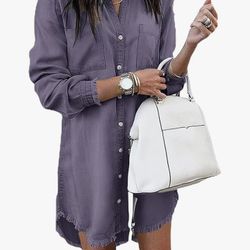 Zilcremo Large Shirt Dress, Distressed. New, Purple/Lavender 