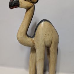 Hand Carved Wooden Camel Figurine 16.5 inch Painted Folk Art Sculpture

