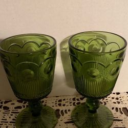 Two Vintage Thumbprint Green Glasses