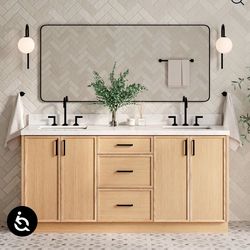 ariel kelly 72 inch double sink base cabinet in white oak