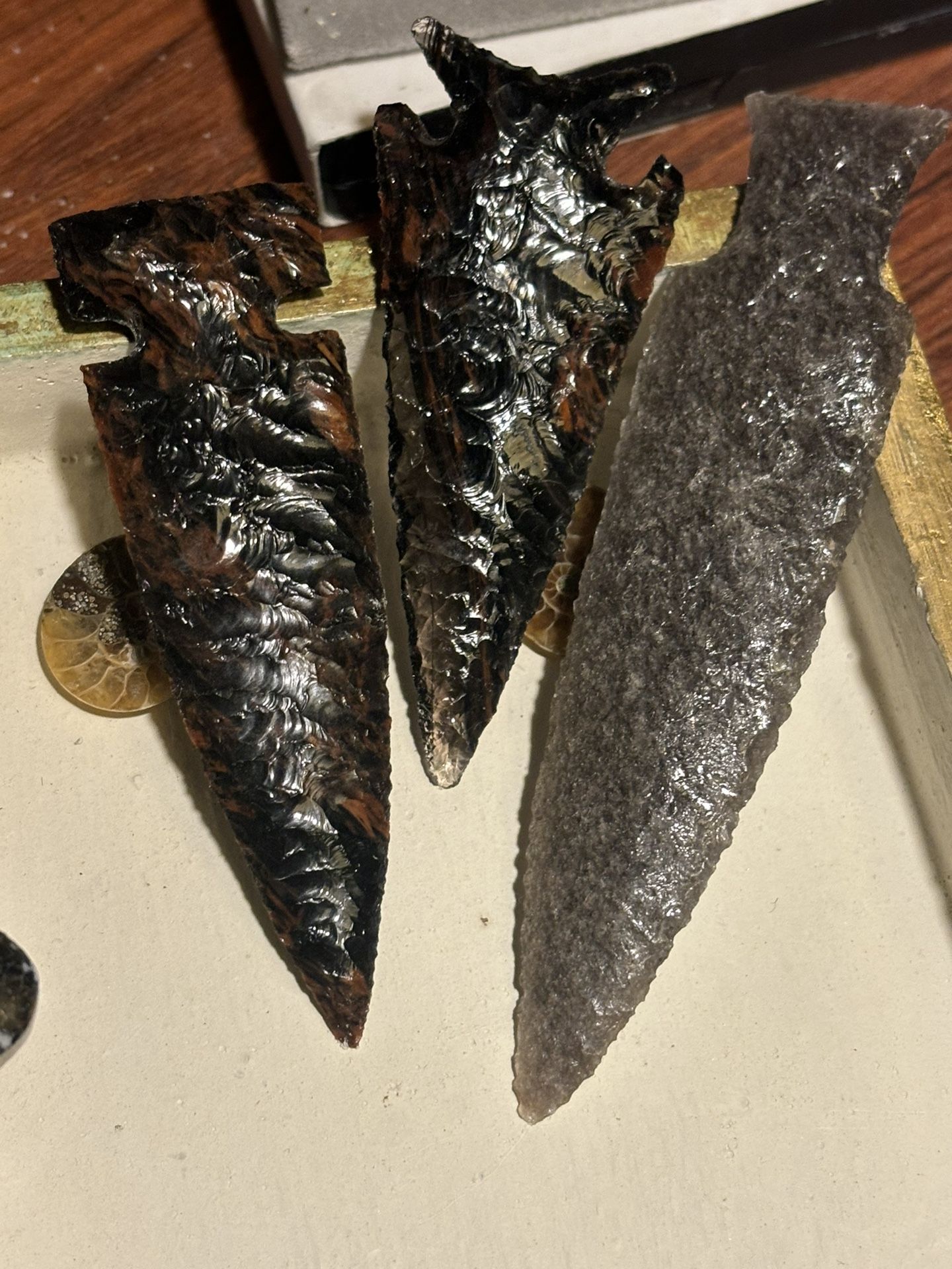Handmade Flint Knapp Crafted Obsidian Arrowheads Traditional Method Lot Of Three