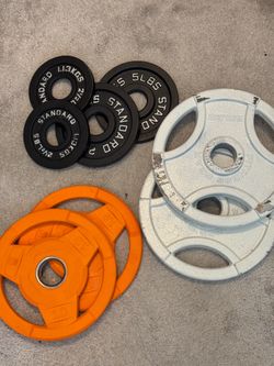 Olympic weight plates (25 lbs x2; 10 lbs x2; 5 lbs x2; 2.5 lbs x2)