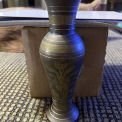 Vintage Etched Brass Bud Vase