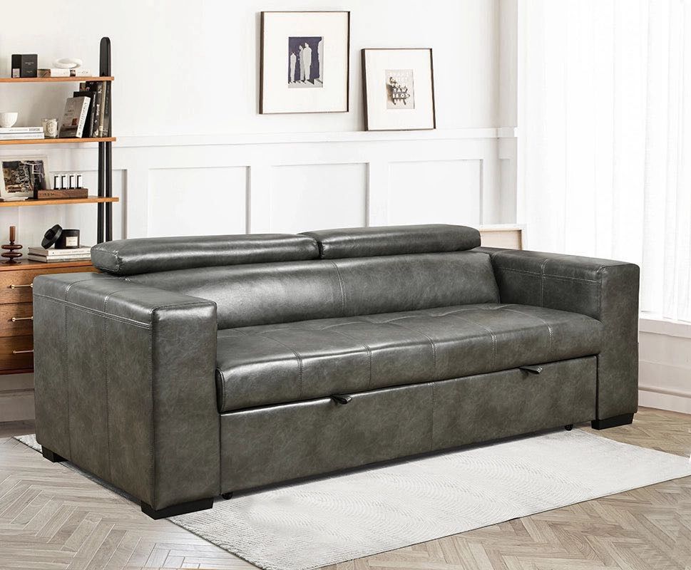 Modern Grey Leather Pullout Couch with Convertible Sofa Bed $750