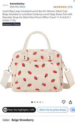Insulated Lunch Bag with Strawberry Print