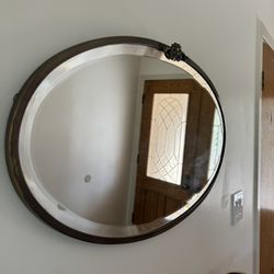 Antique Oval Beveled Mirror Silver Plate Art Deco French Farmhouse Cottage Bow Anthropologie 