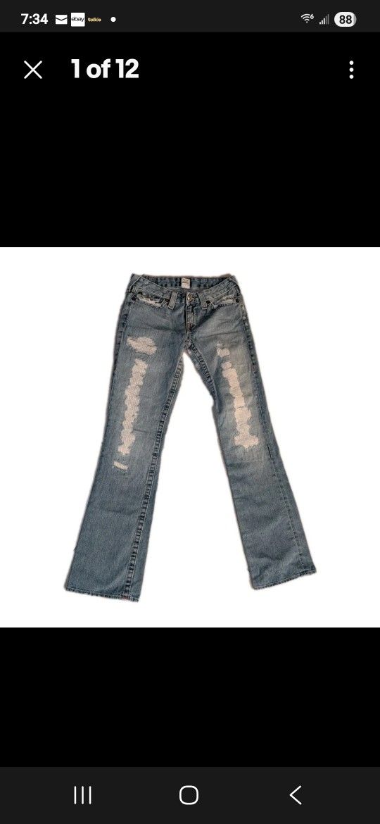 True Religion Jeans Size 29 Johnny Womens Low Rise Straight Leg Light Blue Denim